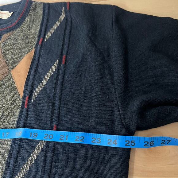 VTG Norm Thompson Wool Leather 3D TEXTURED SWEATER XL Coogi Style Biggie Cosby - Picture 8 of 9